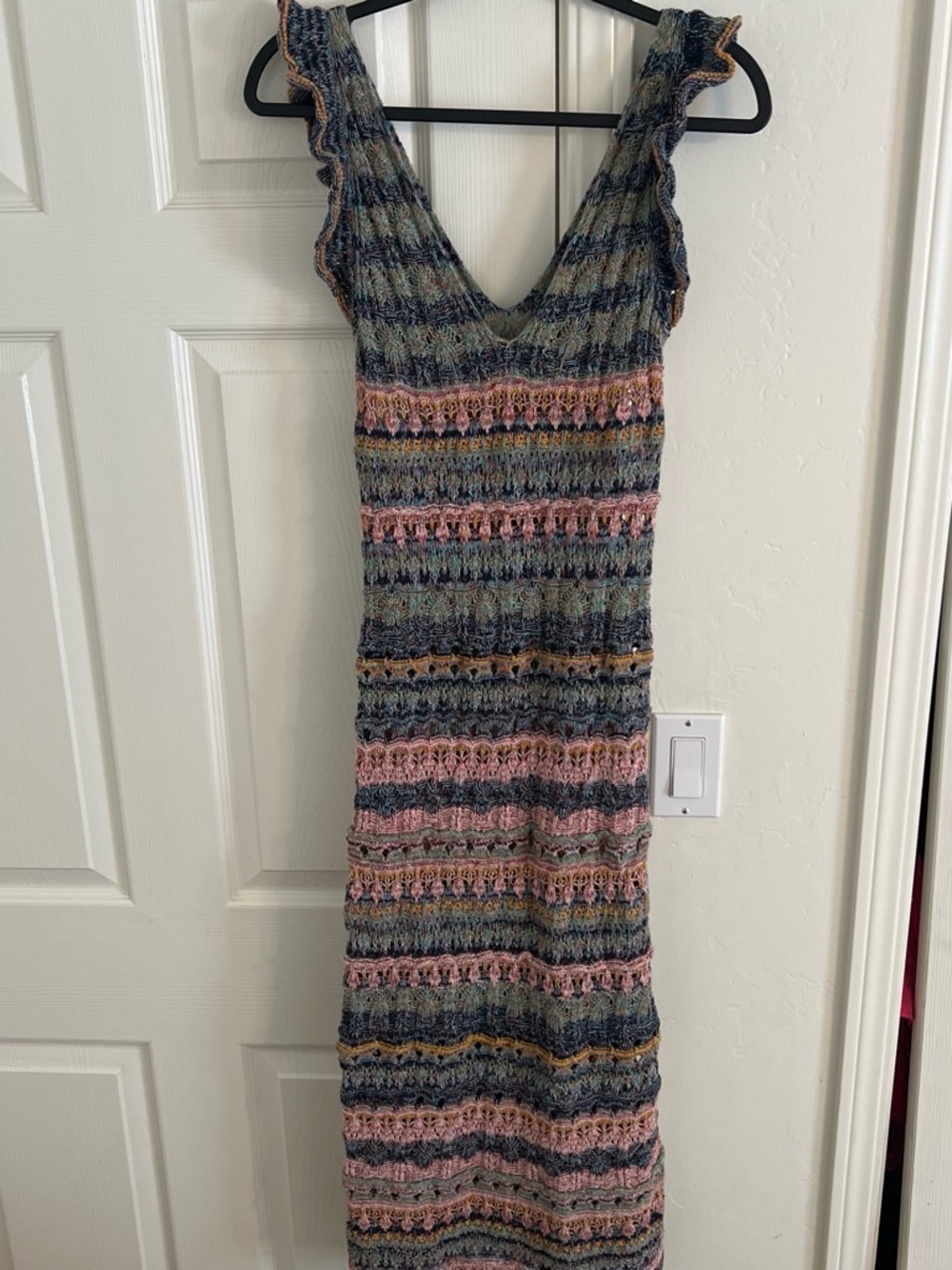 Zara Multicolor Striped Knit Maxi Dress with Ruffle Straps